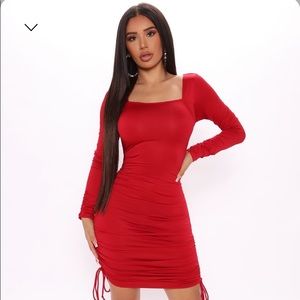 Red cinched body con dress!